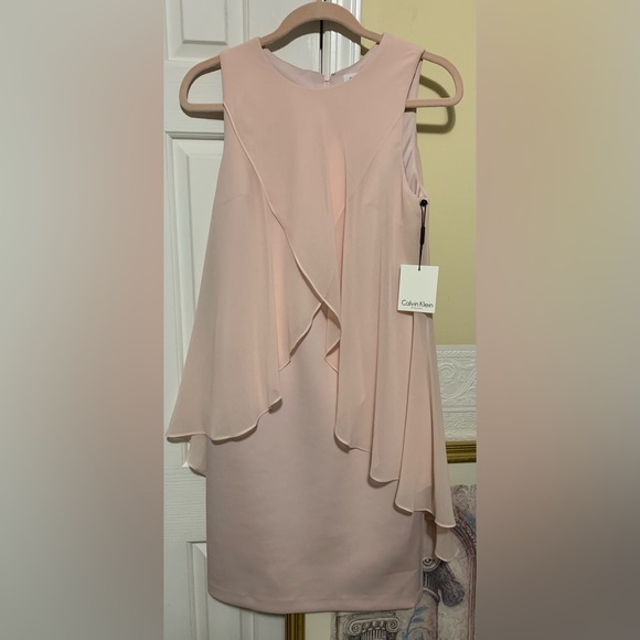 Calvin Klein Chiffon Popover Midi Dress Pale Pink Women’s Size 6 NEW - Picture 9 of 11